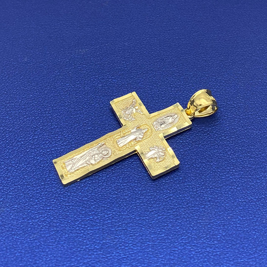 10k Cross with Saints Pendant